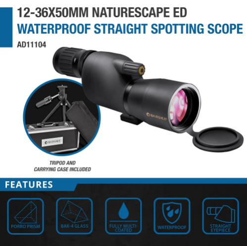 Barska 12-36x50mm Naturescape ED Waterproof Straight Spotting Scope | AD11104