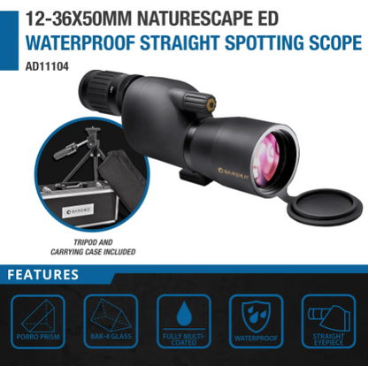 Barska 12-36x50mm Naturescape ED Waterproof Straight Spotting Scope | AD11104
